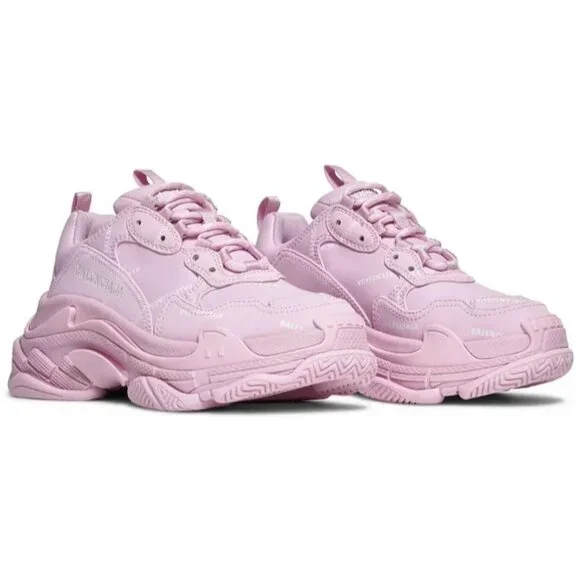 【BALENCIAGA】Women's Triple S Low-Top Sneakers Pink Balenciaga Women's Triple S DIY Metal Artwork Printed